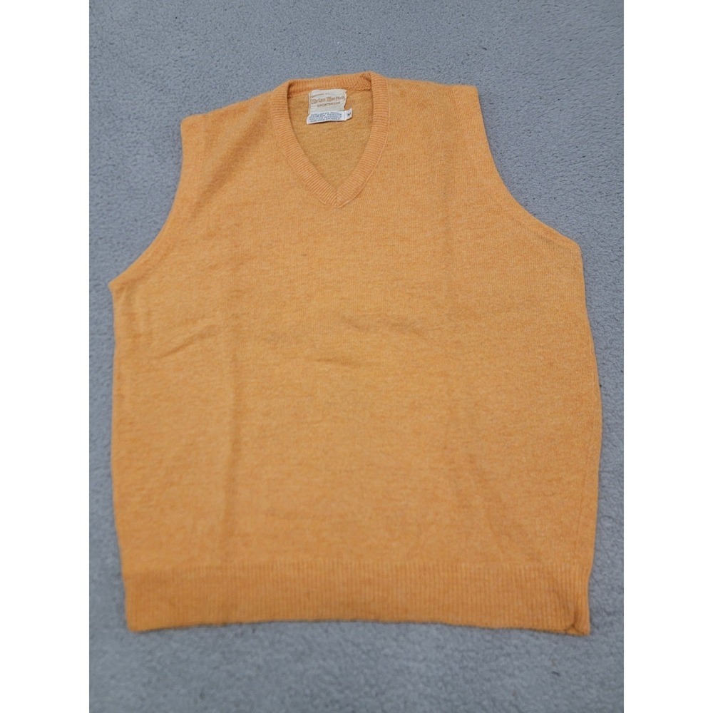Vintage Brian MacNeil Sweater Vest Mens Medium Orange Lambswool Blend V Neck 80s